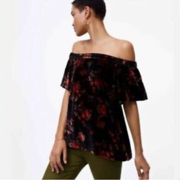 LOFT velvet off the shoulder top, M. - Picture 4 of 7